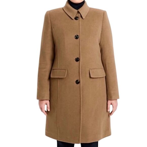 LANDS’ END Womens 16P Camel Wool Blend Mid-Length Peacoat Car Coat - Picture 1 of 16